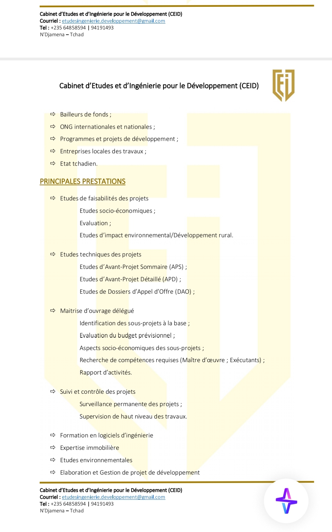 Principales prestations